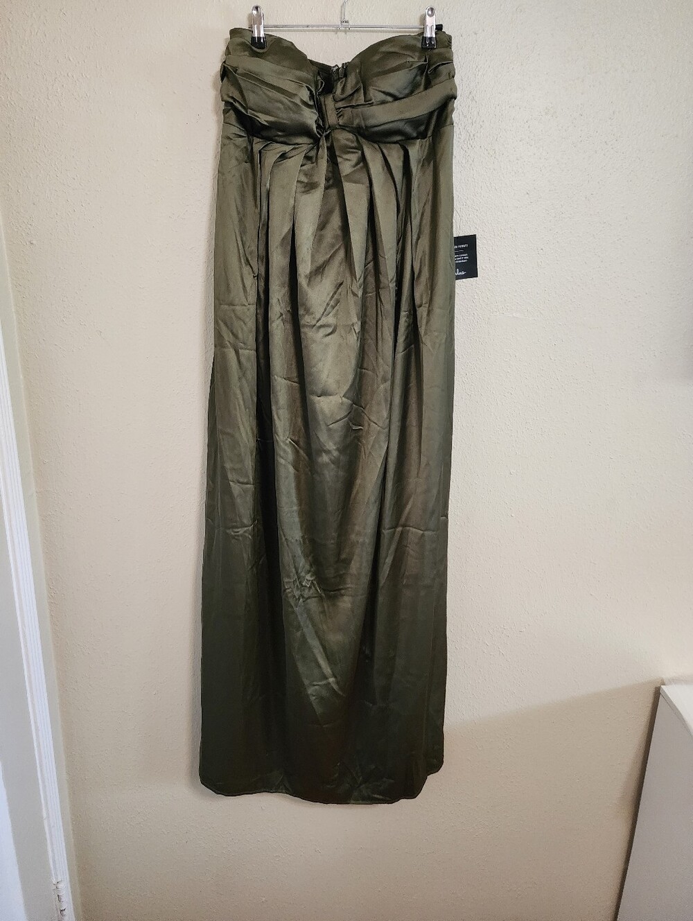 Lulus Memorable Entrance Olive Green Strapless Satin Maxi Dress XL Wedding Party - Picture 5 of 9